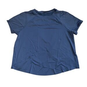 Halara NWT Navy Blue Short Sleeve‎ Active Top Tulip Hem Split Back Size Medium